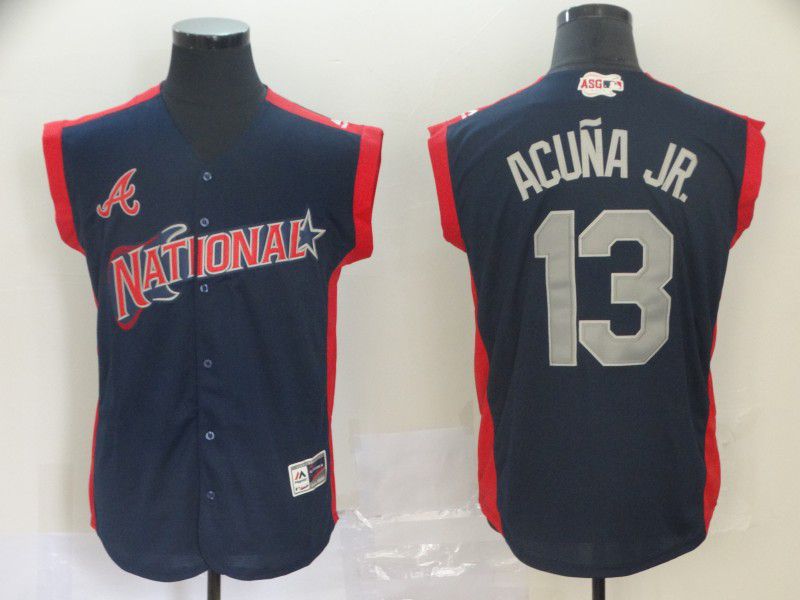 Men Atlanta Braves #13 Acuna jr Navy Blue 2019 All Star MLB Jerseys